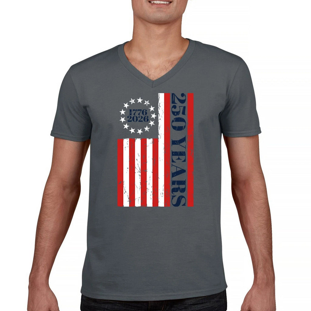 USA 250 Years Flag Men's V-Neck T-shirt American Patriotic July 4th Freedom