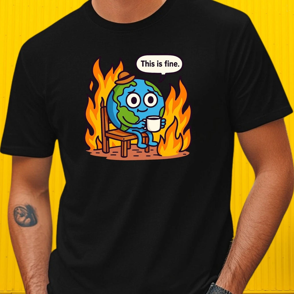 Men's Earth on Fire Meme Motif Cotton T-Shirt Size XS to 5XL
