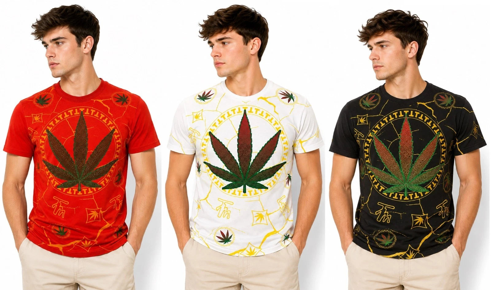 Men’s T Shirts Ganja Leaf Weed Cannabis Top Shirt Urban Hip Hop Tee Marijuana