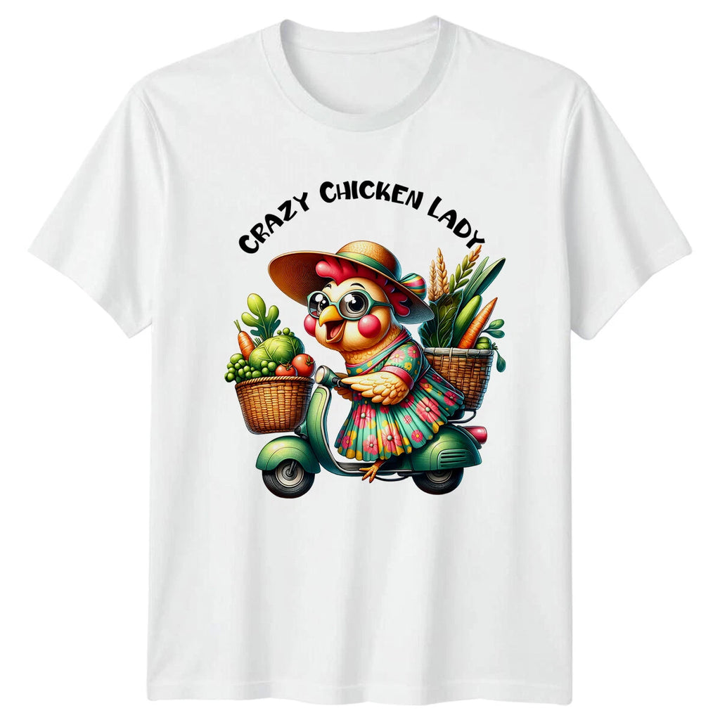 Crazy Chicken Lady Chicken Mens T-Shirt Ladies Tee Graphic Unisex Top