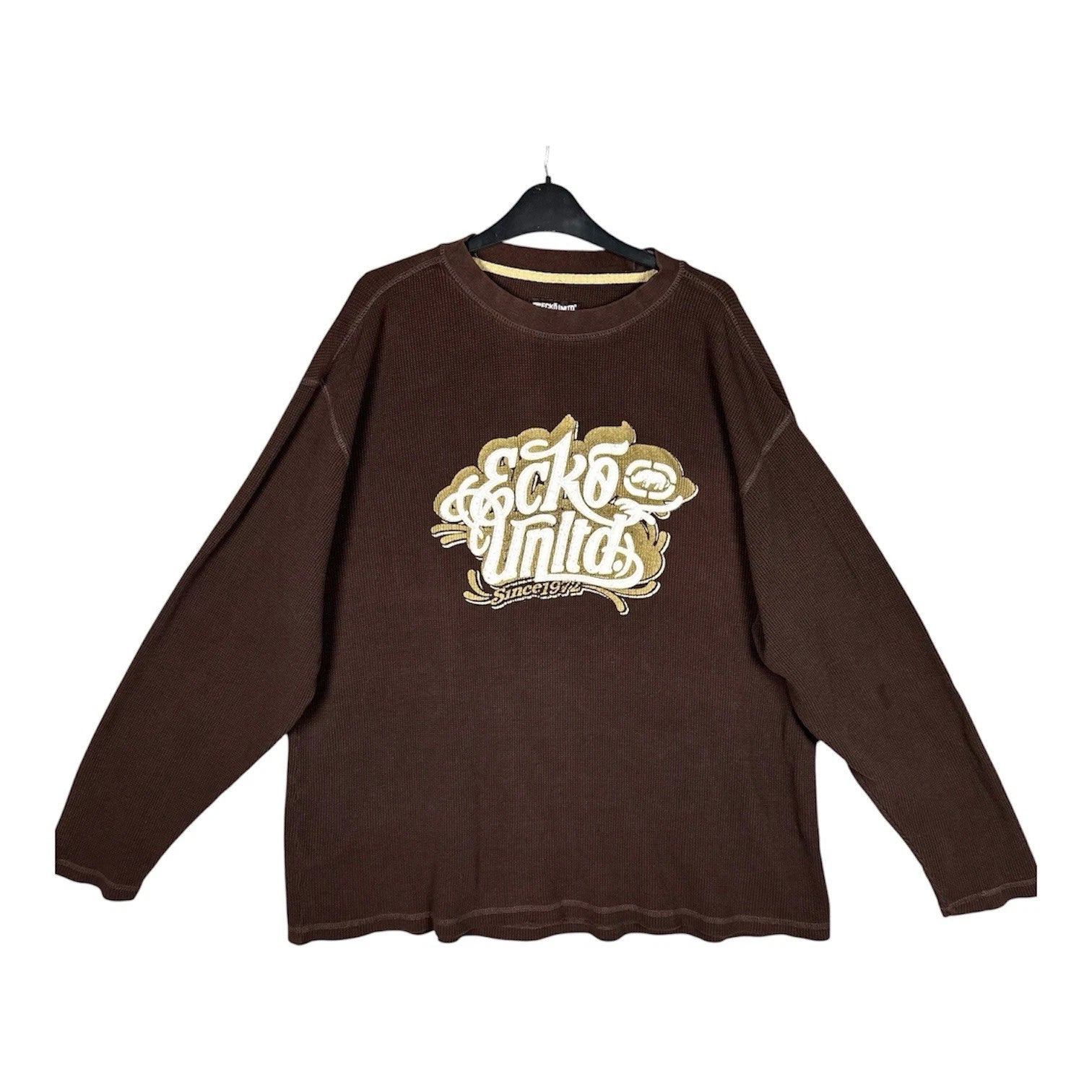Vtg Ecko Unltd XXL Brown Waffle Long Slv Logo Shirt Hip Hop Y2K Streetwear 2XL