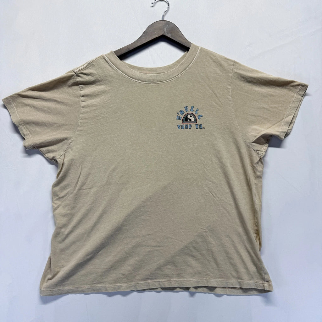 O'Neill Surf Co T Shirt Mens Large Tan Graphic Print First Name In The Water