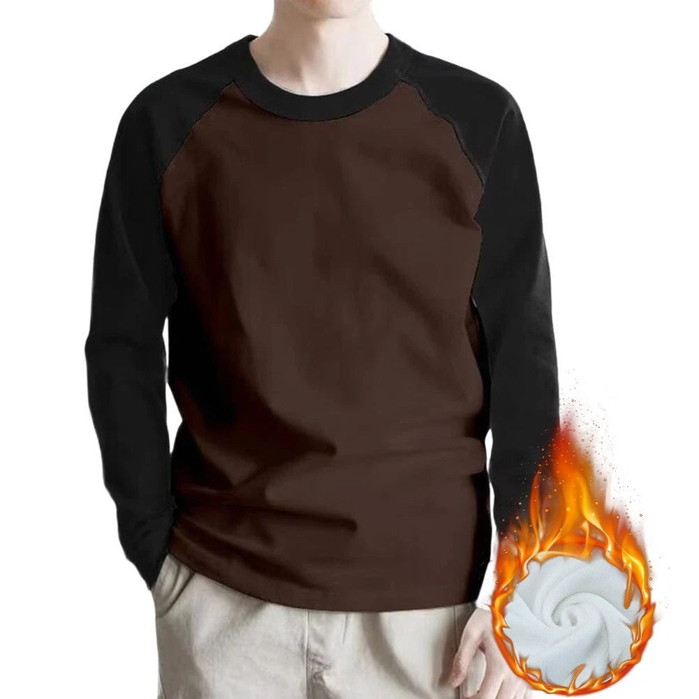 Mens Long Sleeve Loose Sweatshirt Casual Round Neck Patchwork Pullover Shirt