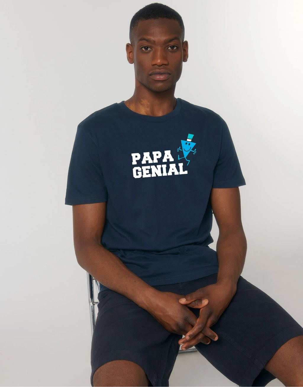 T-Shirt Man short Sleeve Papa Awsome Color Navy Blue