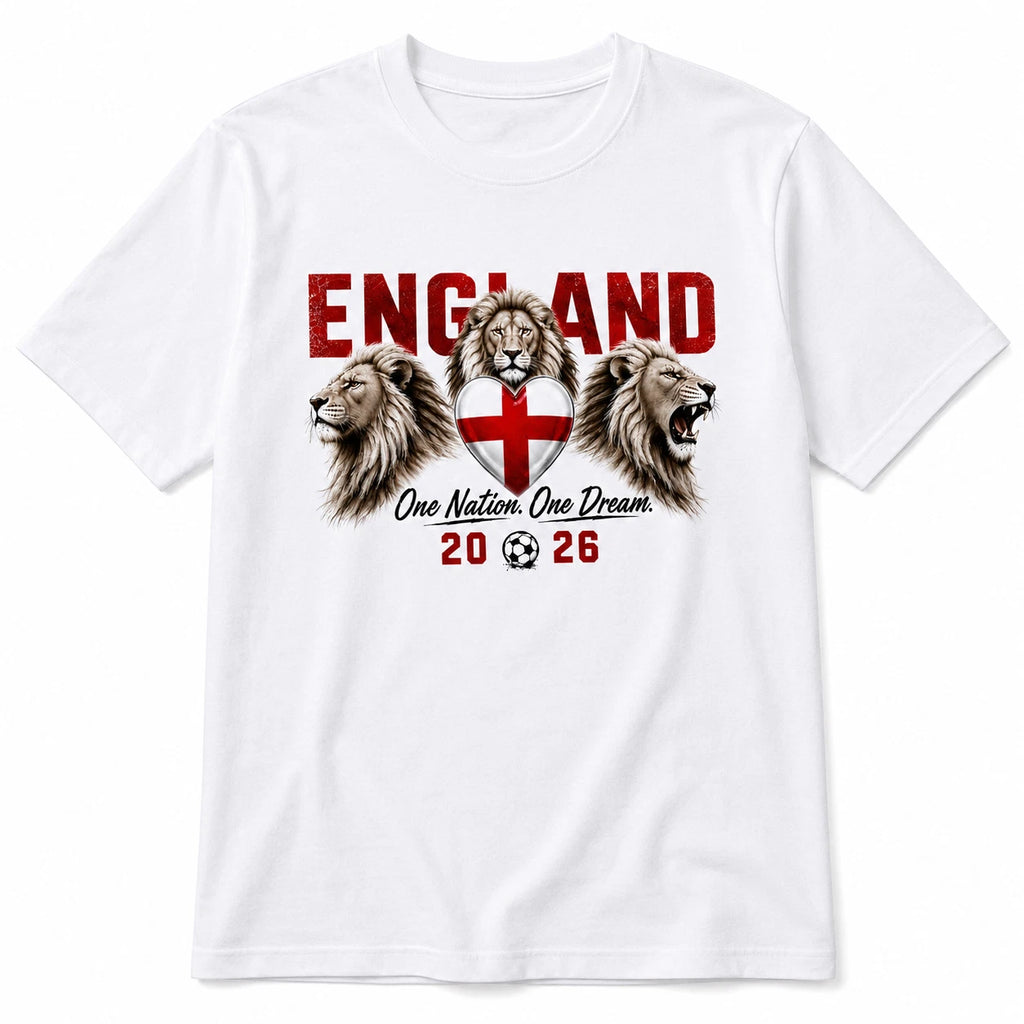 England One Nation One Dream T-Shirt World Cup 2026 Lions Football Fan Tee