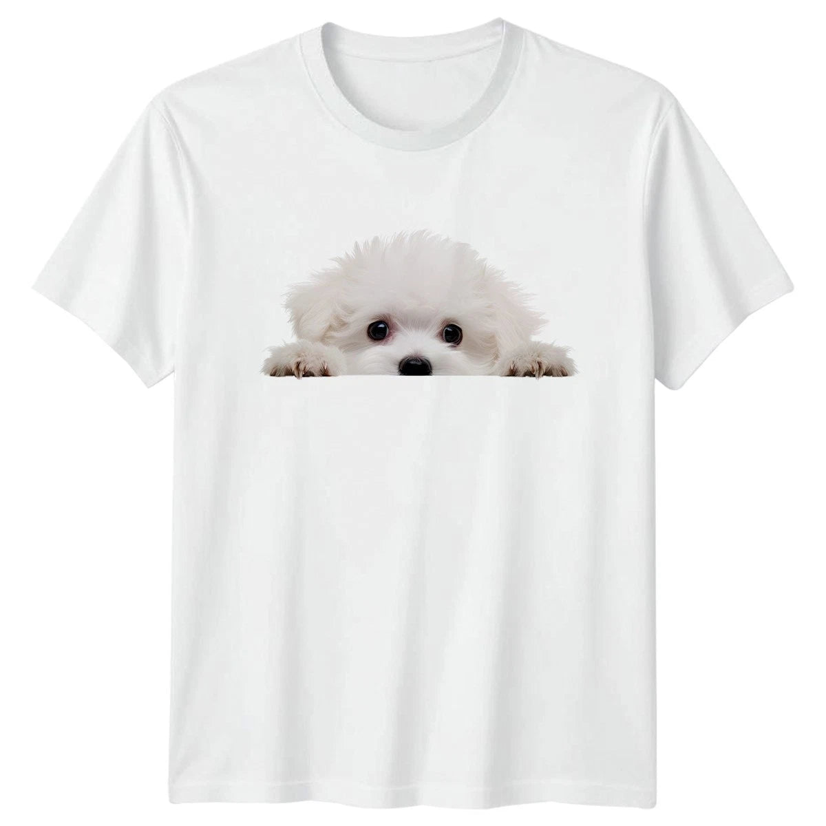 Peeking White Fluffy Puppy T-Shirt Dog Lover Animal Gift For Him And Her