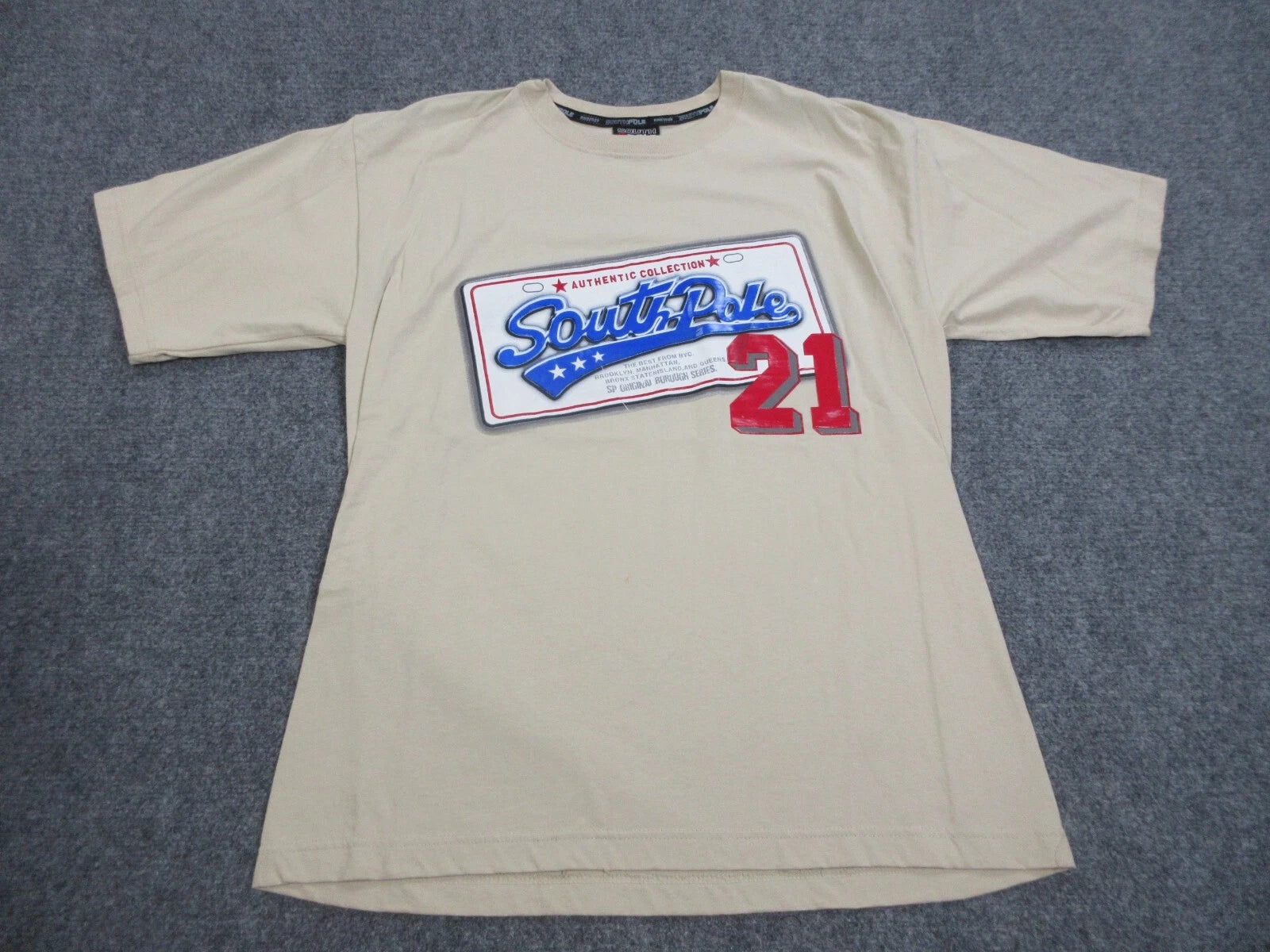 VINTAGE Southpole Shirt Mens Large Beige Hip Hop Street Wear Y2K Spell Out Logo