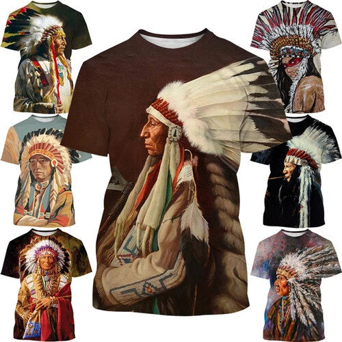 Native American Indian Tribal 3D womens/mens Short Sleeve T-Shirt Casual Top Tee