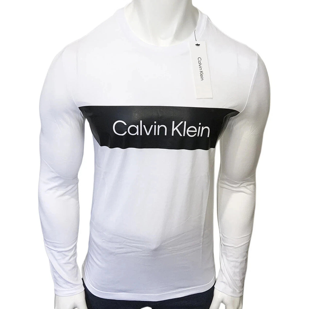 MSRP $59.99 NWT CALVIN KLEIN MEN'S WHITE CREW NECK LONG SLEEVE T-SHIRT SIZE S M