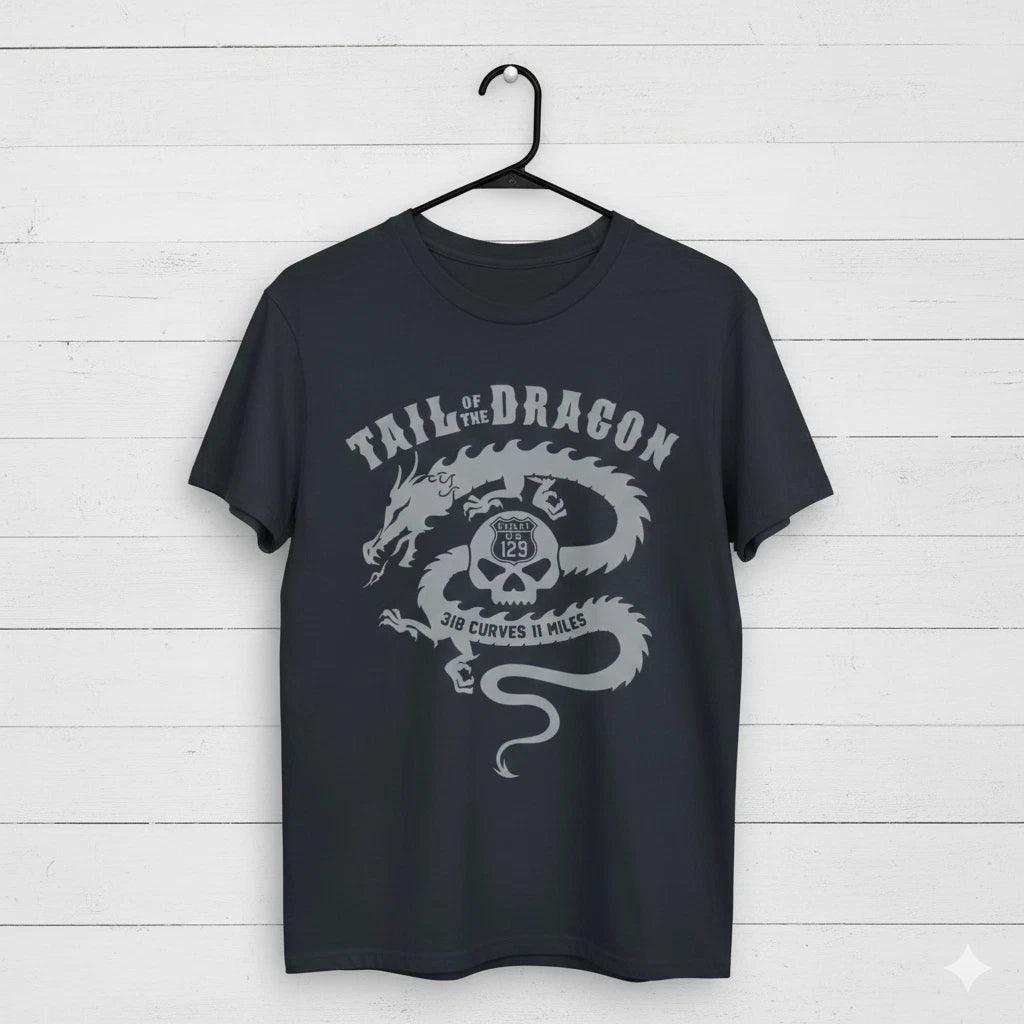 Tail of the Dragon US 129 Biker Graphic Black T-Shirt Motorcycle Tee - S402
