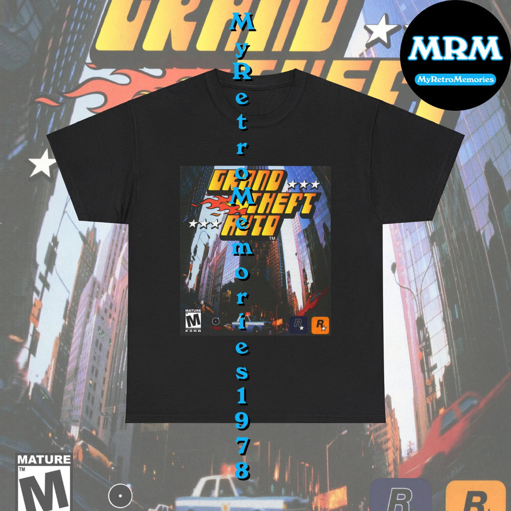 Grand Theft Auto 1 GTA Box Art Design Black T-Shirt S-5XL Retro Tee Free S&H