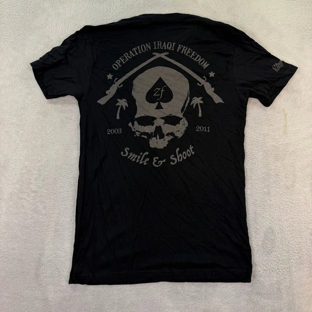 NEW Zero Foxtrot TShirt Men Medium Army Black Skull Operation Iraqi Freedom Flex