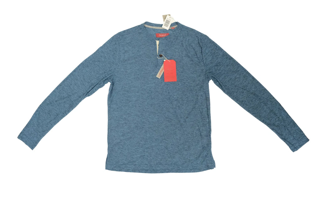 Bruno Milano Mens Long Sleeve Henley Shirt Dark Copenhagen Blue Small Super Soft
