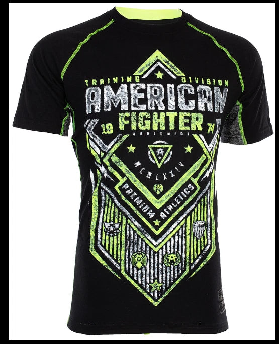 AMERICAN FIGHTER Black Neon Yellow VALDOSTA  Athletic Graphic T-shirt NWT