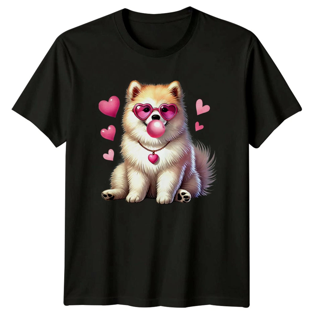 Fluffy Dog Heart Sunglasses Bubble Gum Dogs Animals Mens T-Shirt Womens Tee