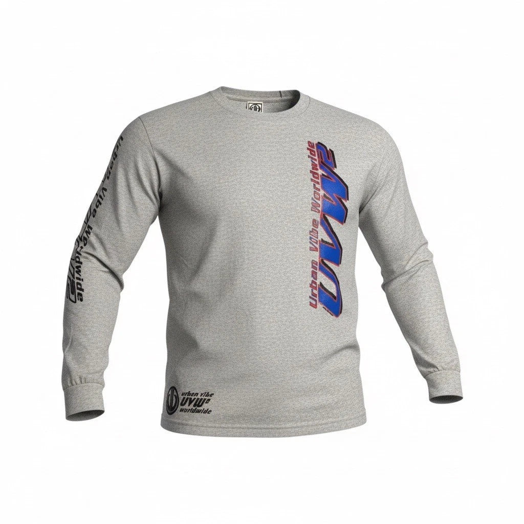 Vintage Urban Vibe Worldwide Mens Graphic Long Sleeve Shirt Grey XXL UVW2