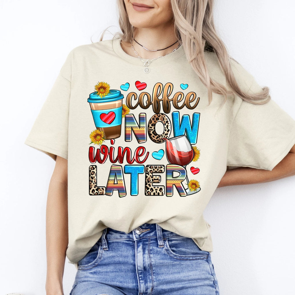 Coffee now wine later T-Shirt Coffee lover Unisex tee White Sand Sport Grey