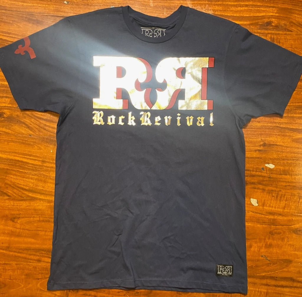 ROCK REVIVAL  Haddock  Double sided T-Shirt Navy -NWOT