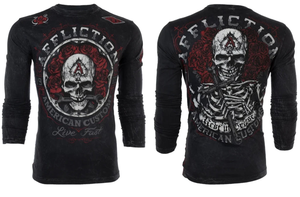 AFFLICTION Men's Long Sleeve T-Shirt REST IN GREASE Black Tattoo Biker S-3XL