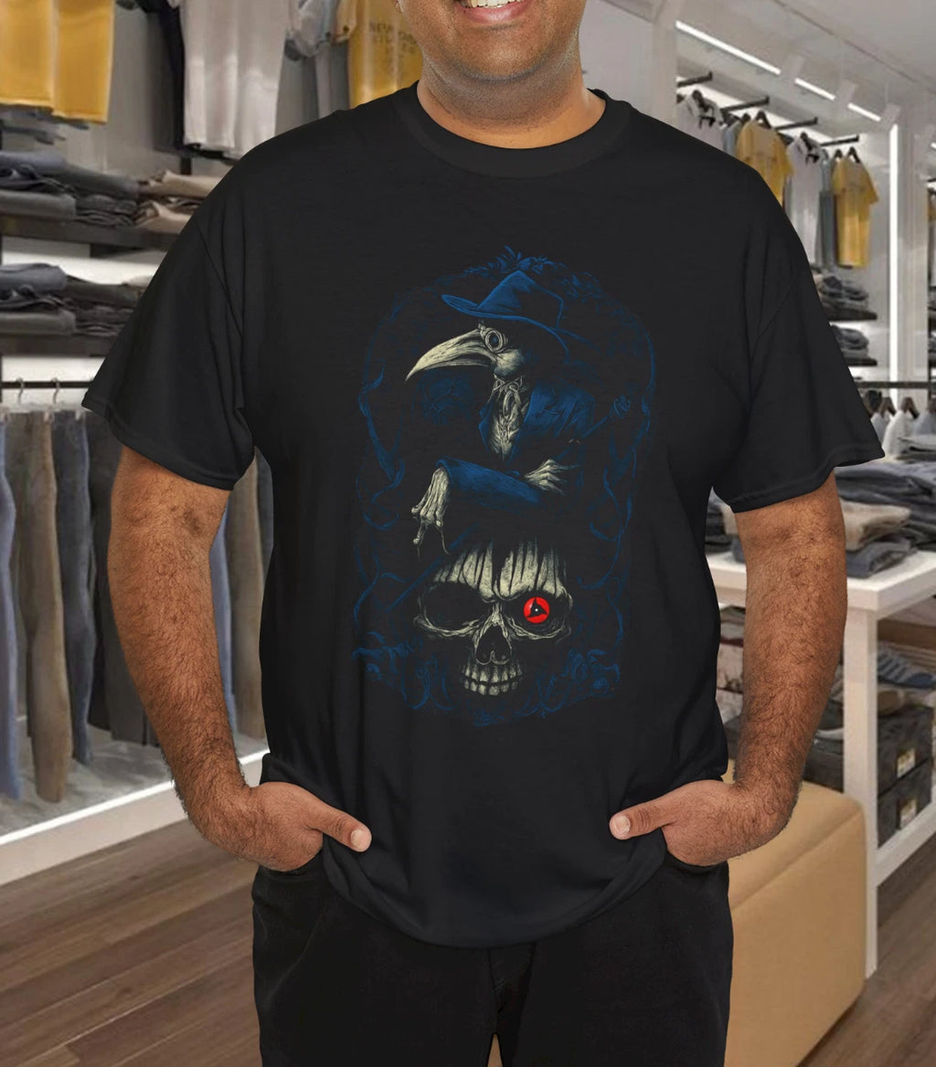 Plague Doctor and Skull Gothic Artwork Graphic Tee – Dark Horror Aesthetic Shirt