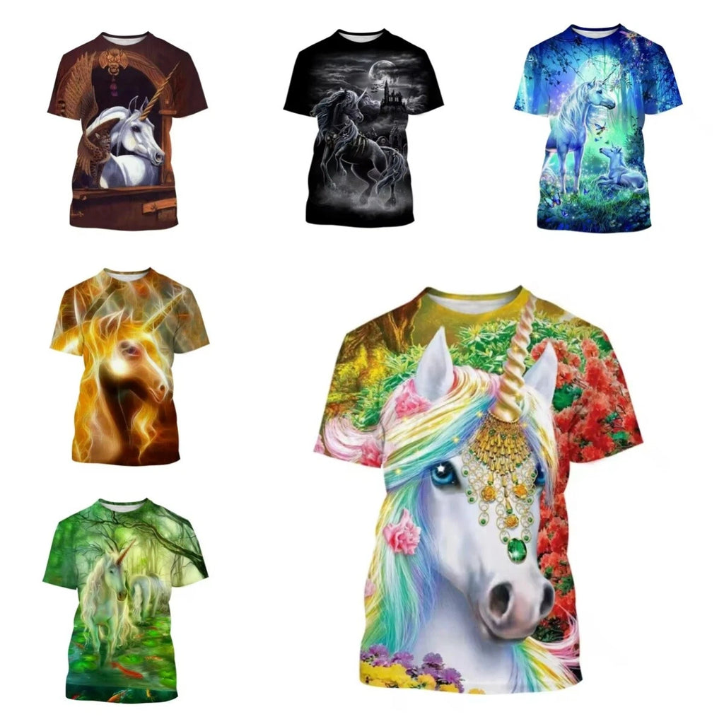 Fashion Unicorn Loose 3D Print Women Men Short Sleeve T-shirt Tops Casual Tee