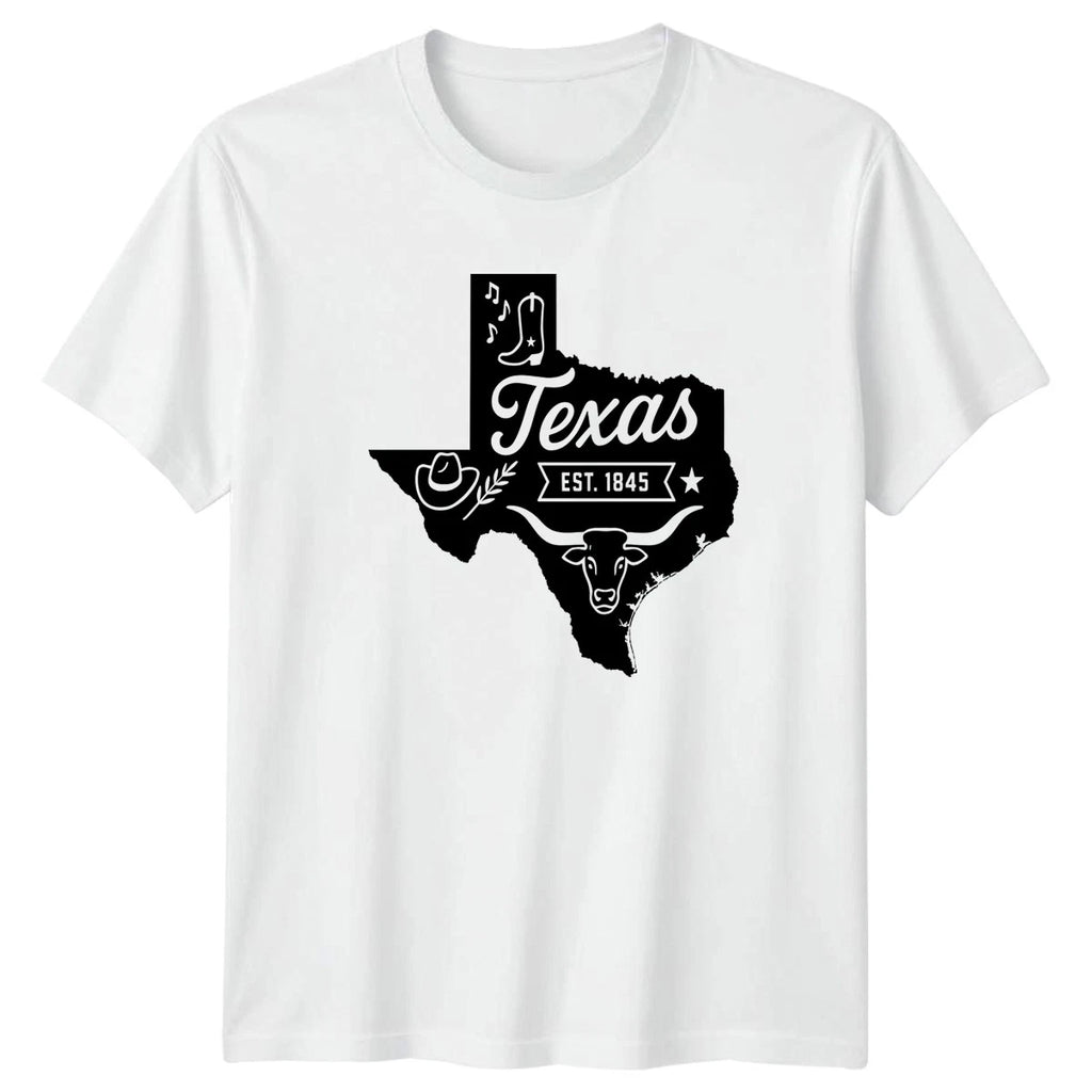 Texas EST 1845 Western US States Mens T-Shirt Womens Tee Graphic Longhorn Design