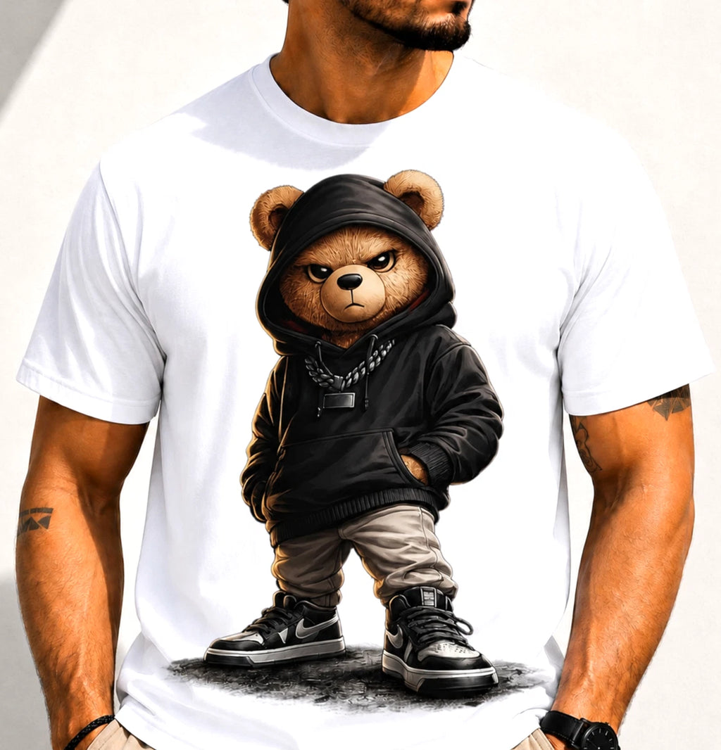 Street Style Bear Graphic T-Shirt Urban Hip Hop Streetwear Tee