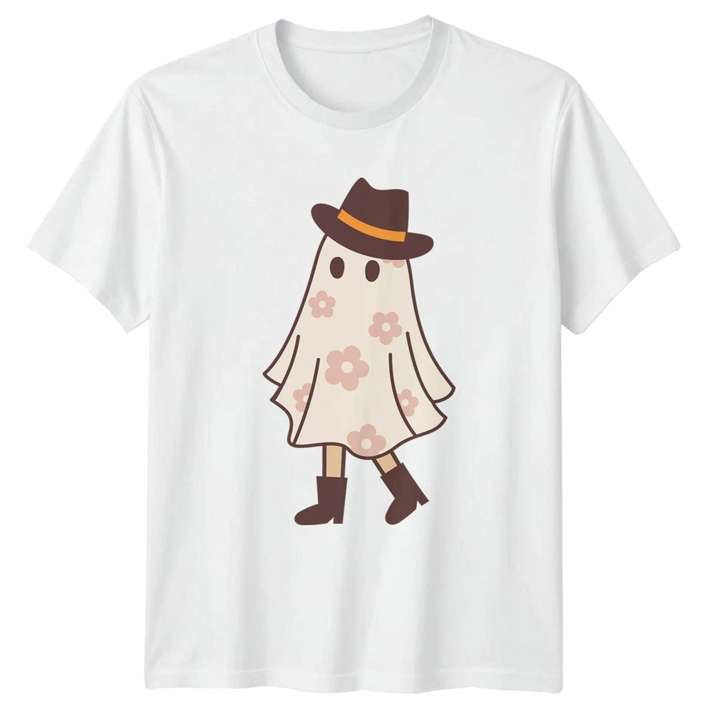 Retro Floral Cute Cowboy Ghost Womens T-Shirt Retro Cowboy Ghost Halloween Gift