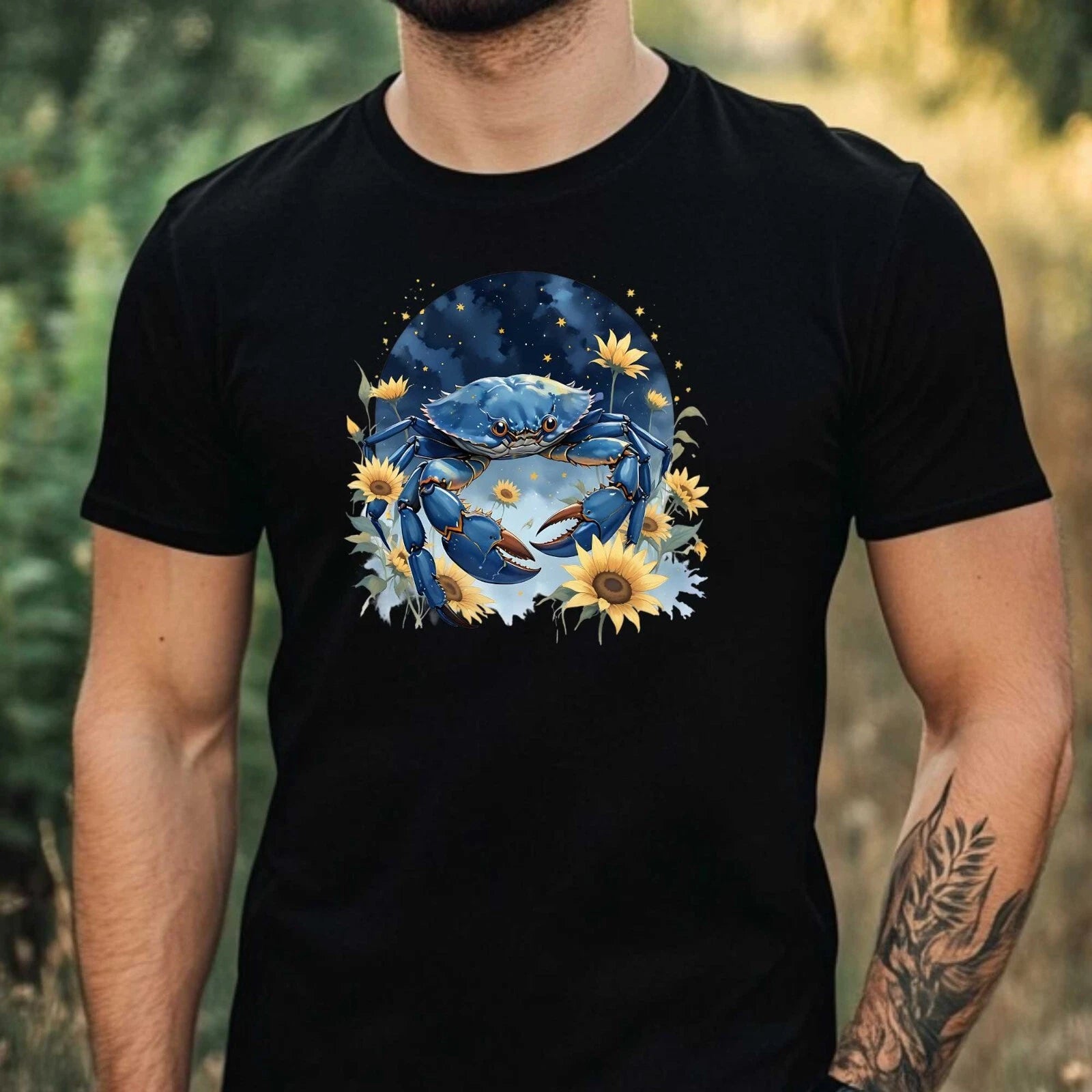 Mens Watercolour Underwater Motif Cotton T-Shirt Size XS to 5XL