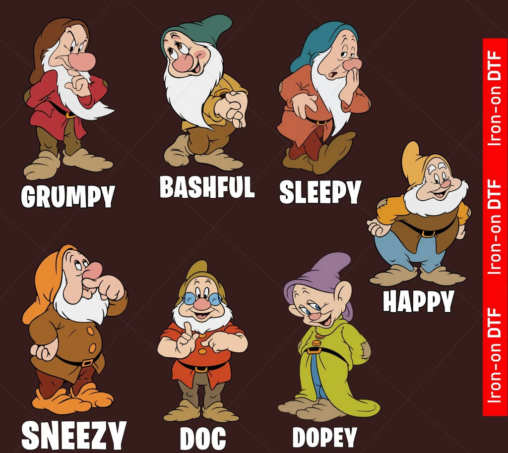 Seven 7 Dwarfs Snow White Happy Book Day Costume DTF Iron On Heat Transfer Funny