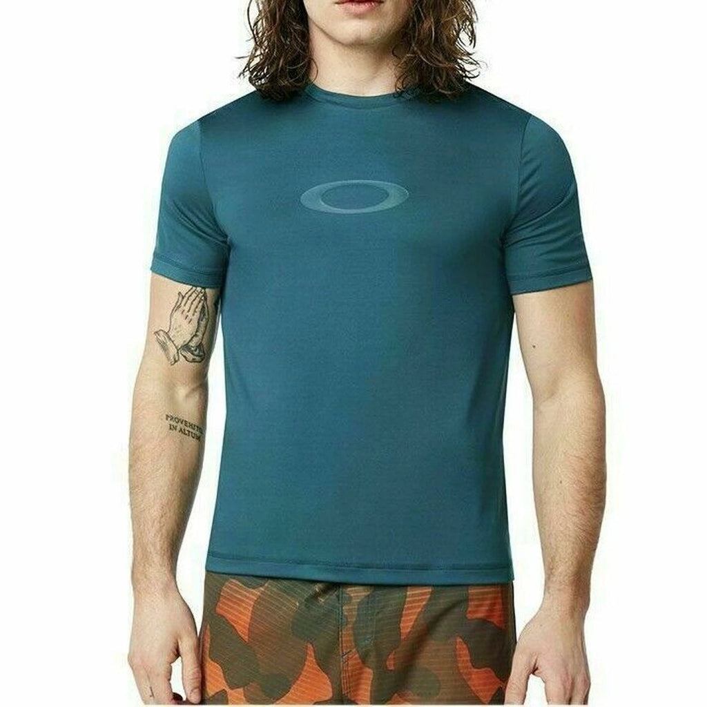 Oakley Mens T-Shirt Green Ellipse Logo Rashguard Sport Yp1 Size M