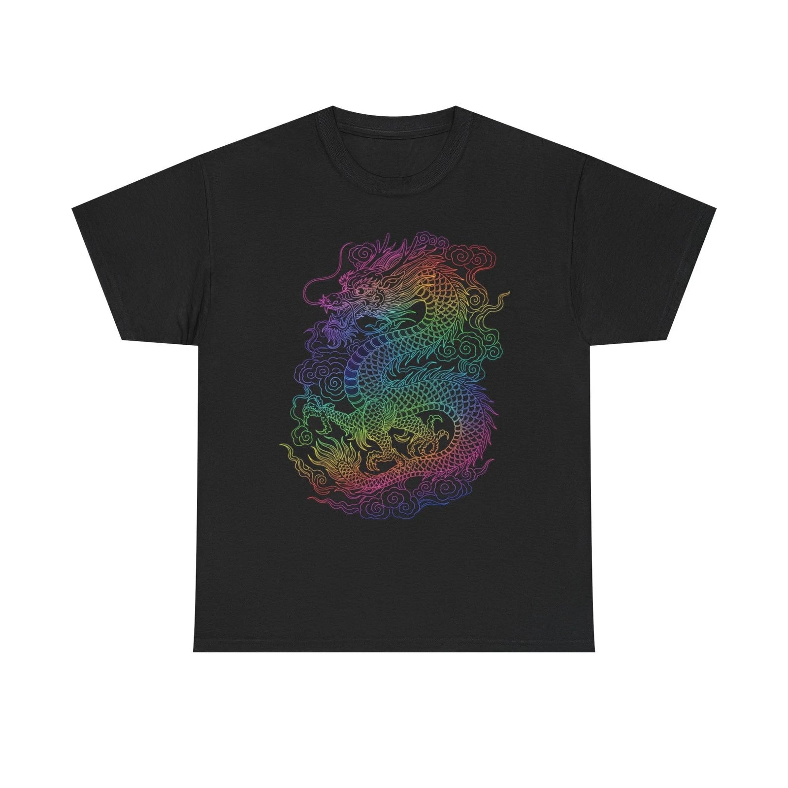 Rainbow Dragon T-Shirt Neon Graphic Tee Mythical Japanese Aesthetic Men's Womens