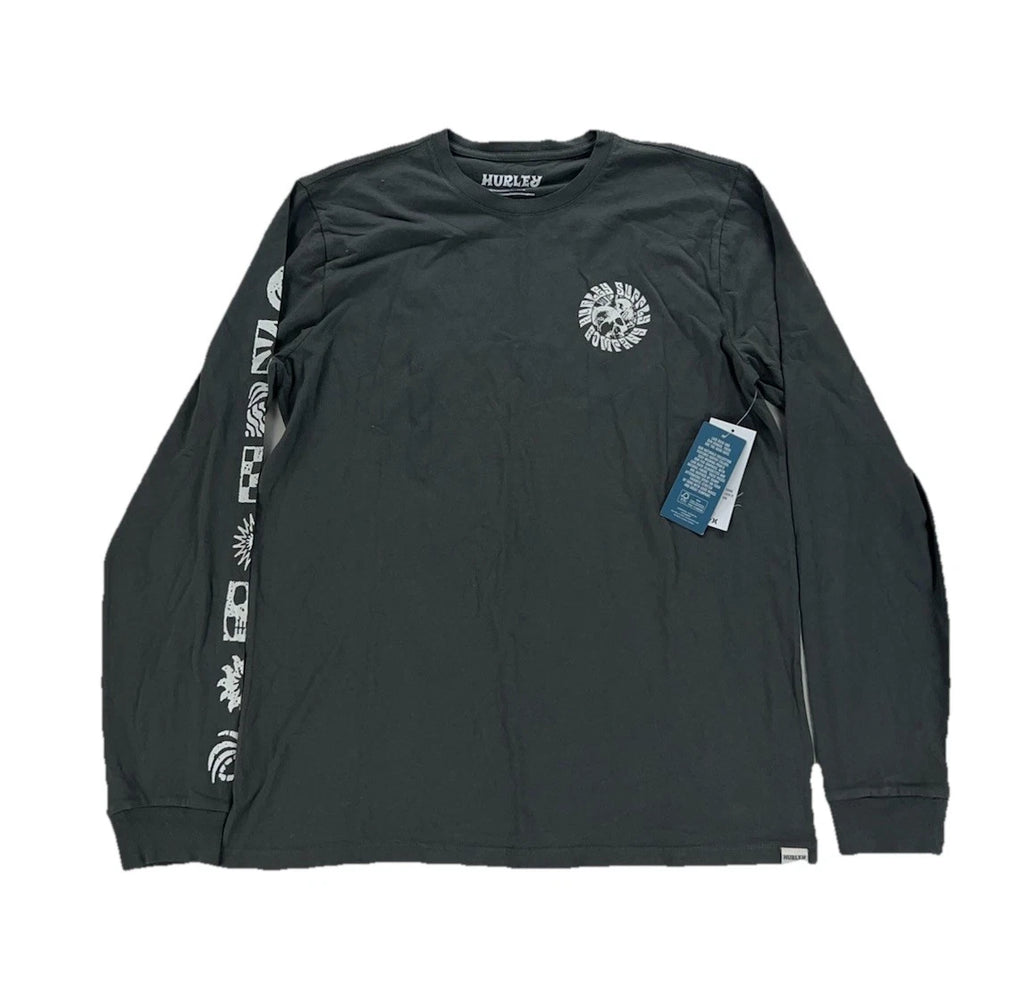NEW Hurley Naturals Skull Mandala Long Sleeve Mens T Shirt Tee Surf Gray