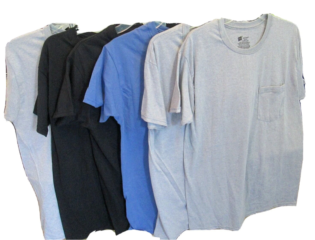 6 MEDIUM Hanes Comfort Soft Men's Pocket T-Shirts SS Colored BLUE BLACK GRAY New