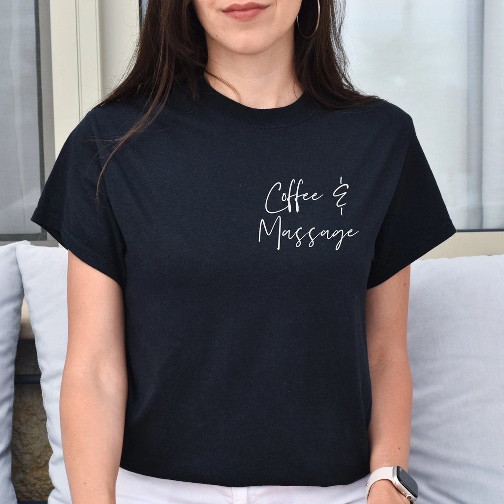 coffee and massage pocket Unisex T-shirt Black Navy Dark Heather