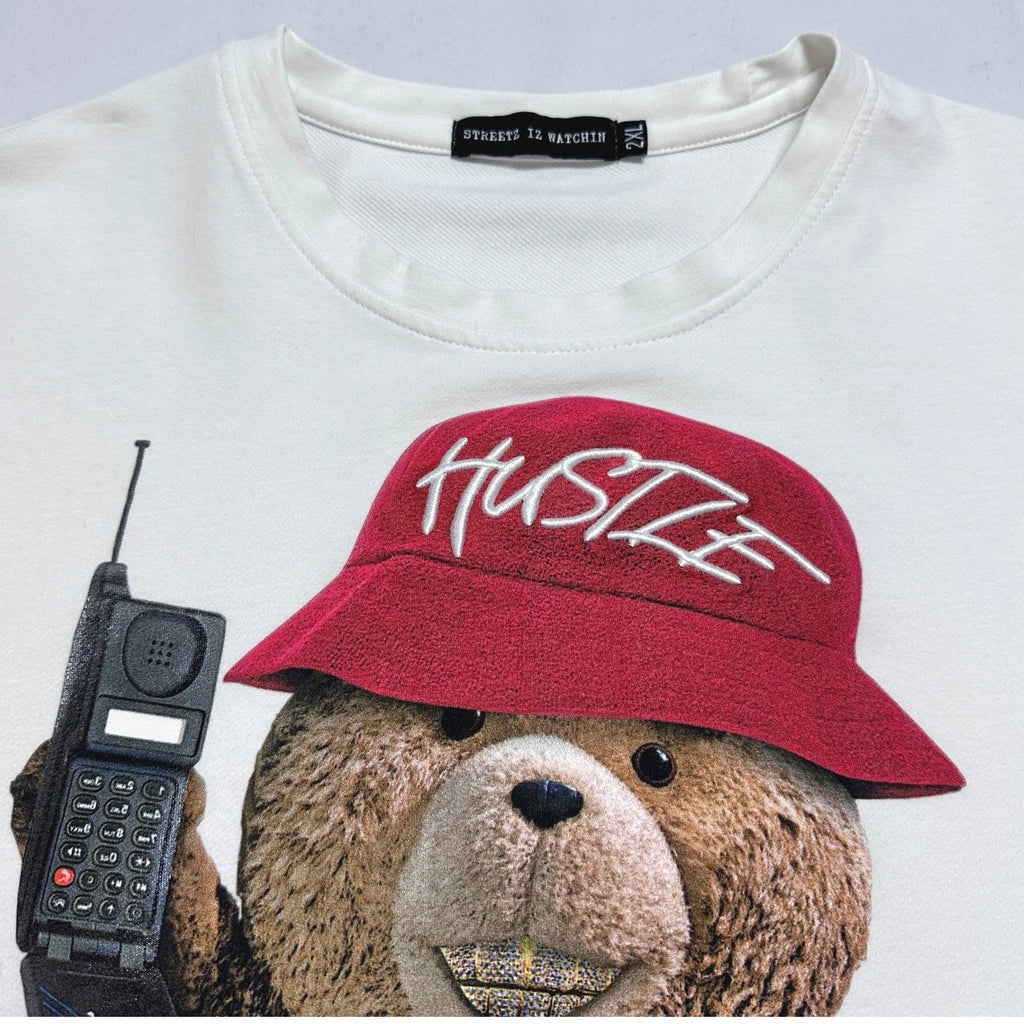 Streetz Iz Watchin Mens 2XL White Hustle Money Bear Graphic T-Shirt Short Sleeve