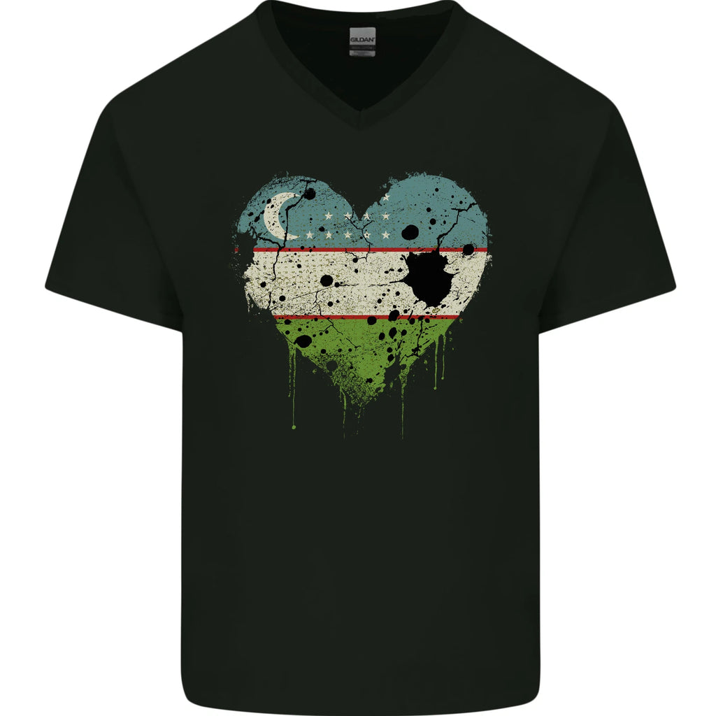 Love Uzbekistan Flag Ukbek Day Football Mens V-Neck Cotton T-Shirt