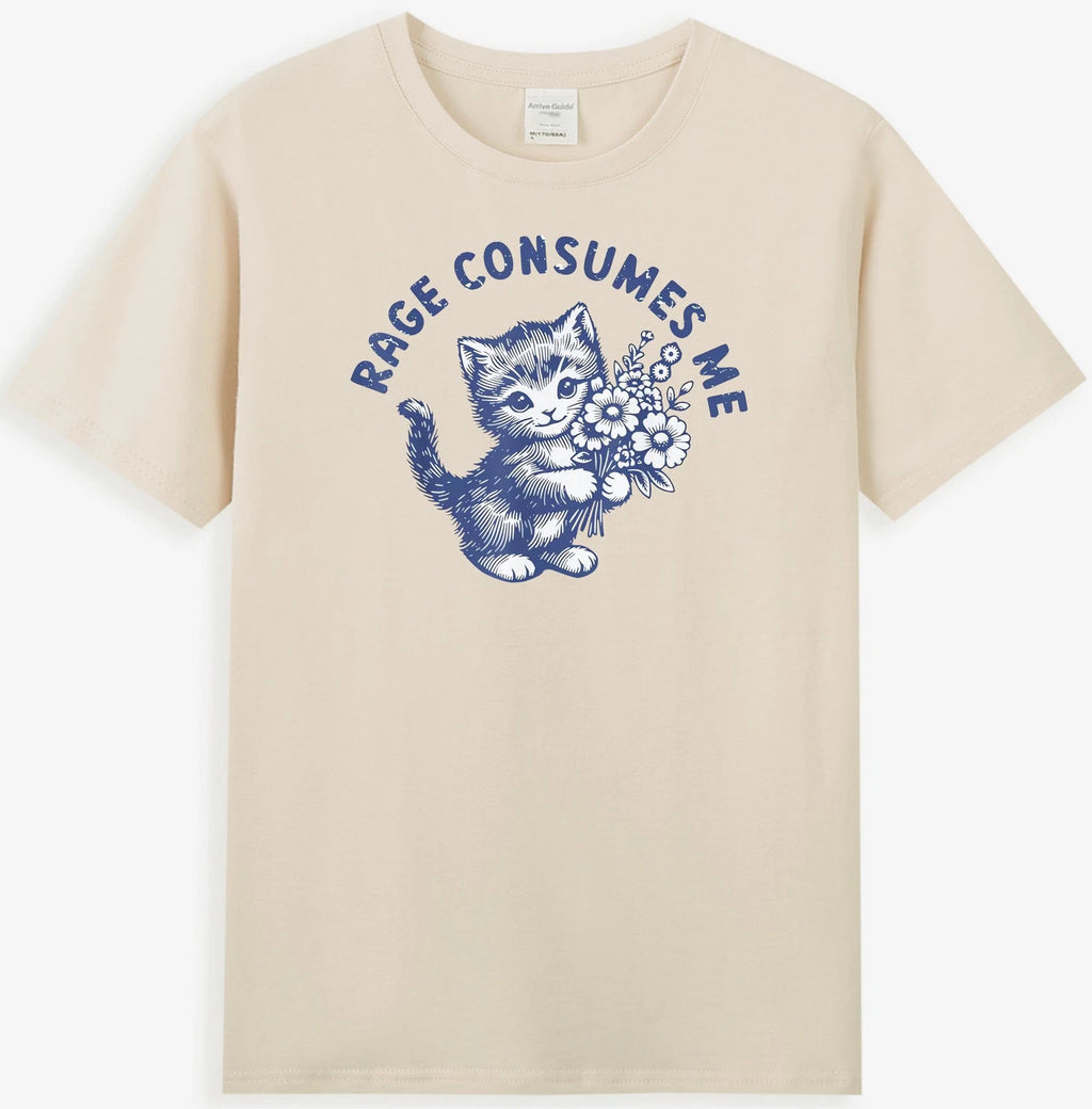 Rage Consumes Me Funny Kitty Cat With Flower Graphic Men's T-Shirt