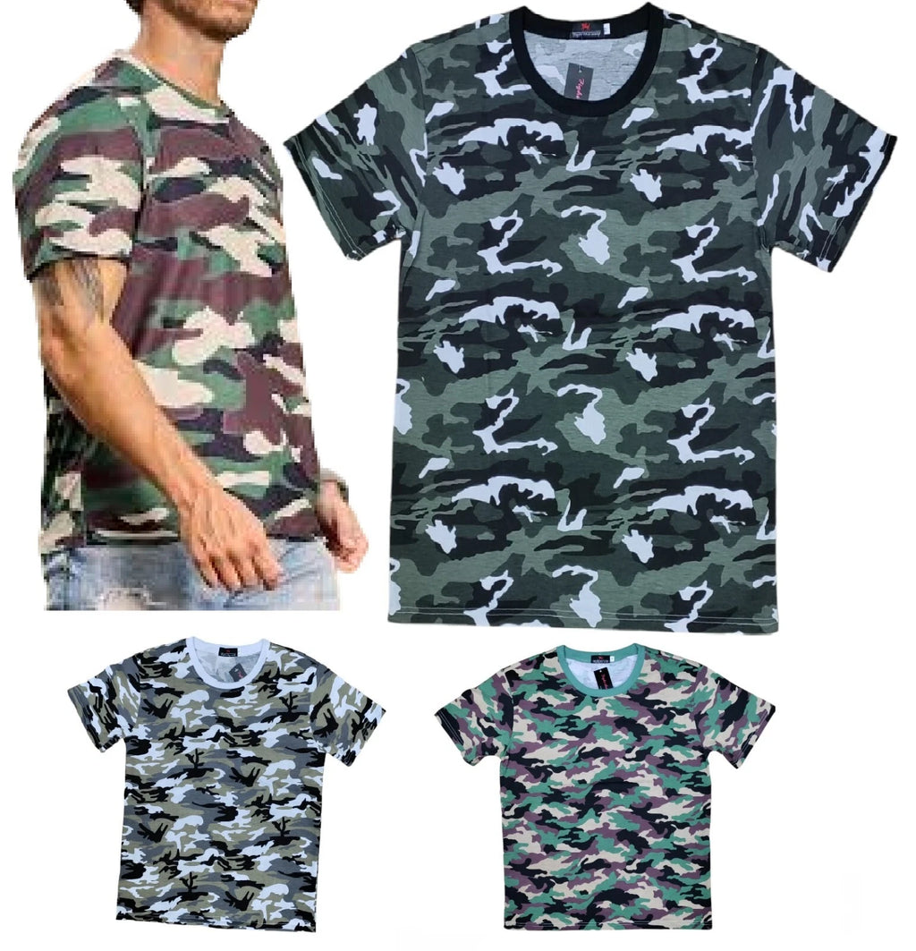 Mens Camouflage Short Sleeve Camo TShirt Army Military Hunting Fishing Shirt Top
