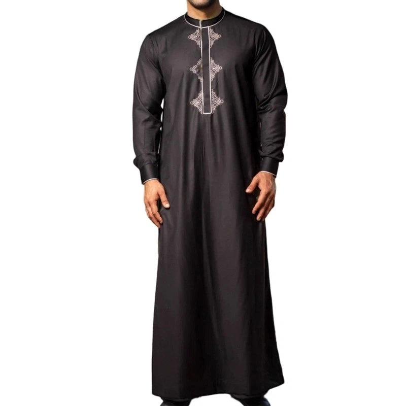 Men s Long Robe For Cultural Event Patterned Collar And Band Trim For Stylish