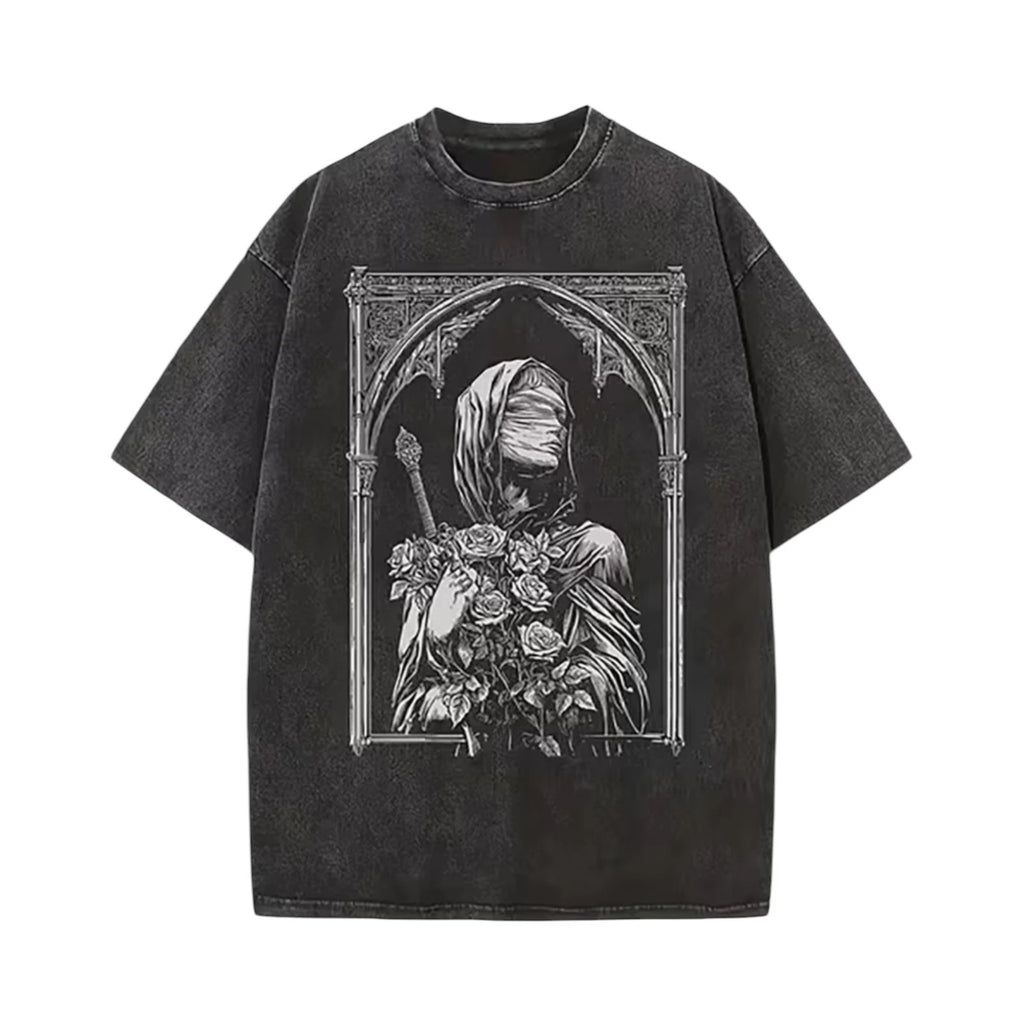 Black T-Shirt Size L Blind Gothic Monk Vintage Graphic Streetwear Cotton