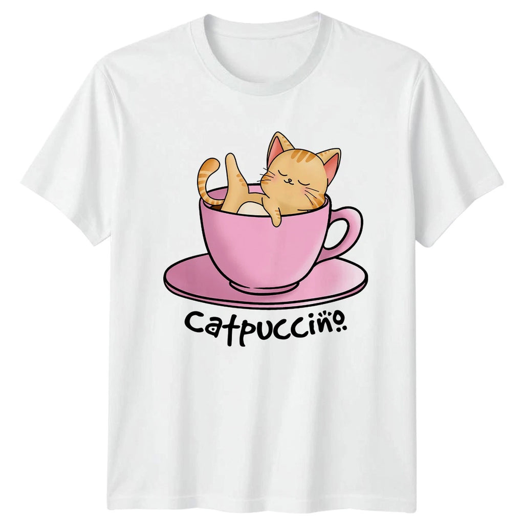 Catpuccino Womens T-Shirt Coffee Puns Cats Birthday Gift For Her