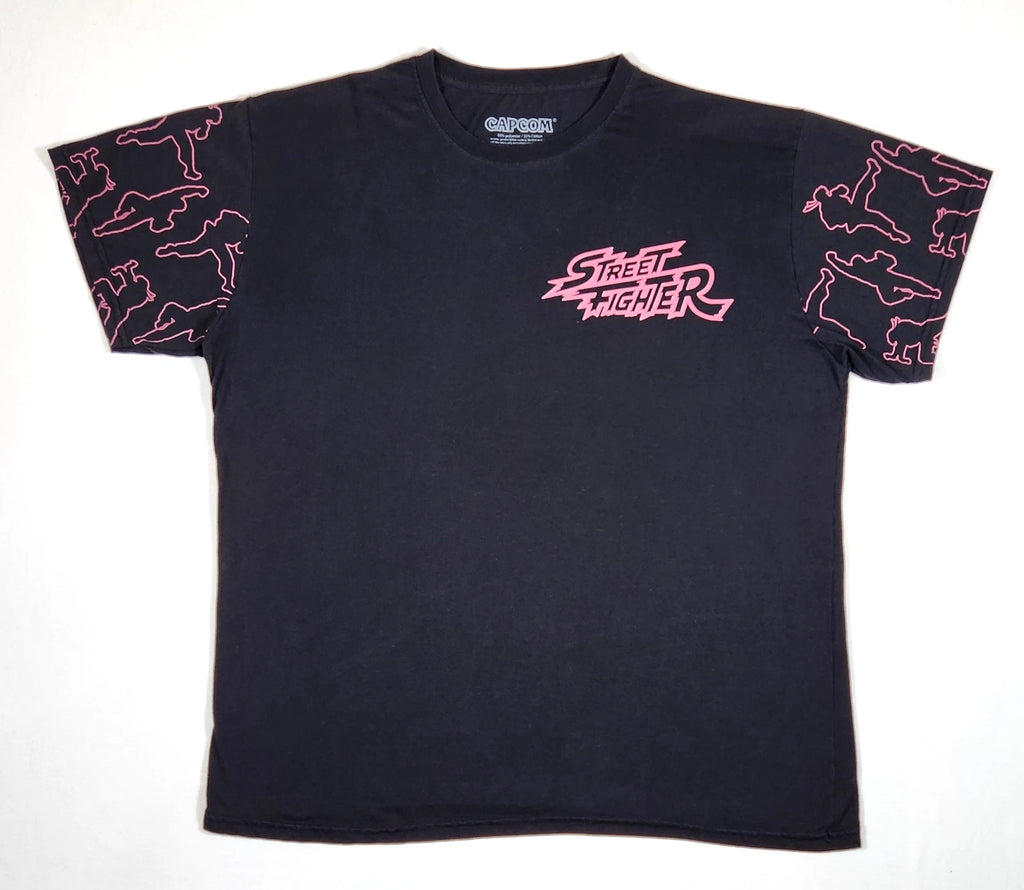 Capcom Street Fighter Men's Black With Pink Retro-Style Graphic T-Shirt - 2XL