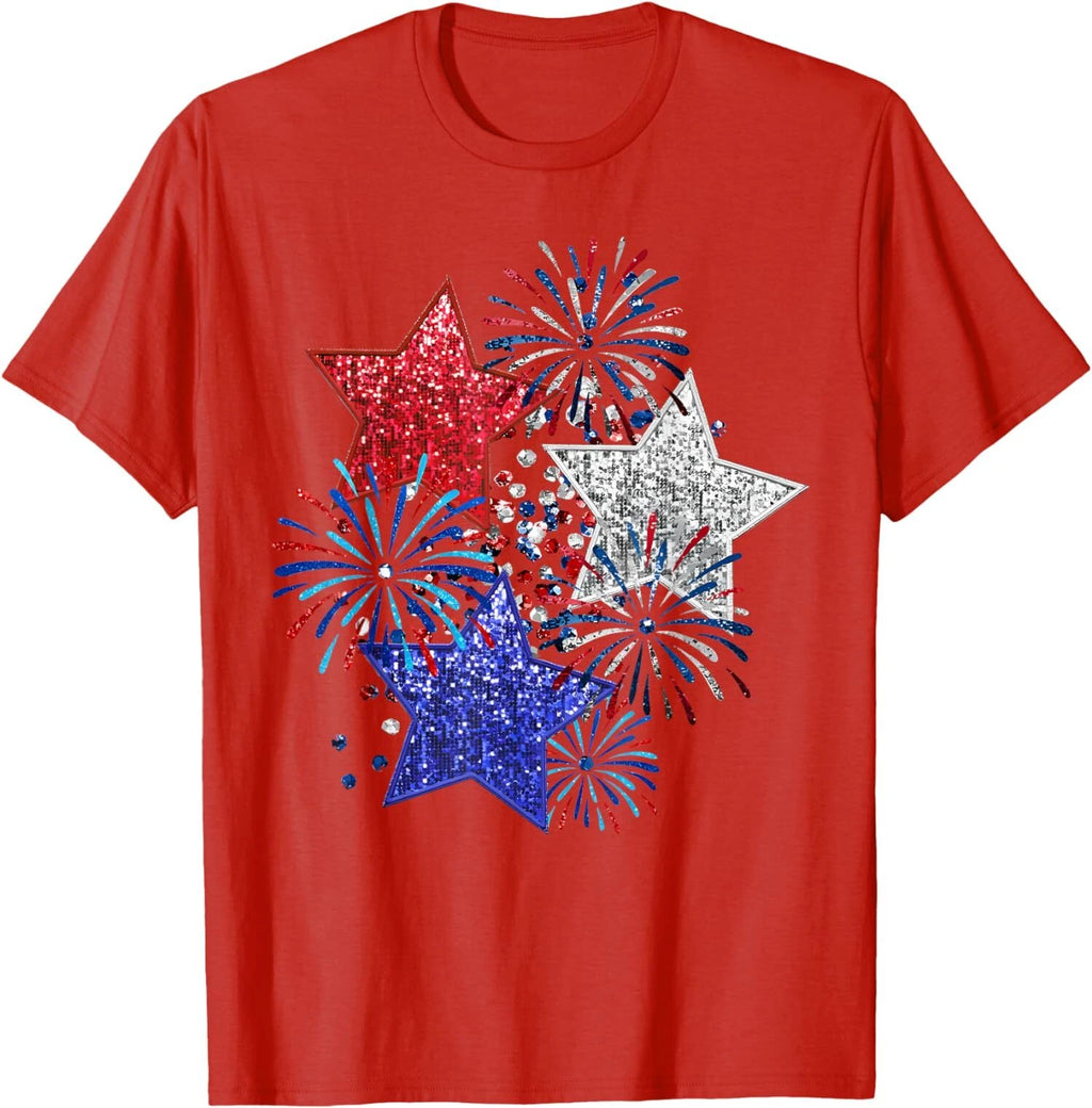 4th Of July Fireworks Stars Funny Cute Printed Design T-Shirt