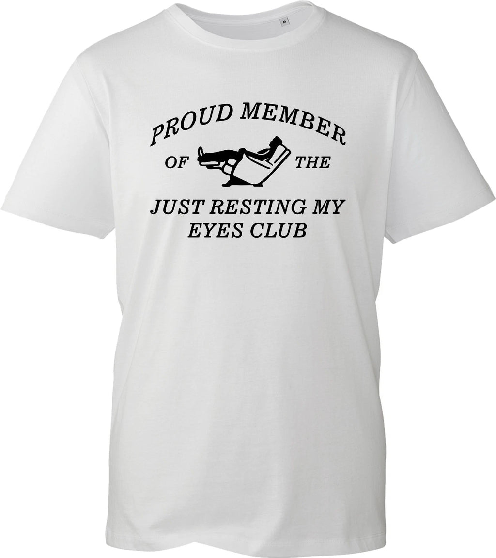 Funny Napping T-Shirt Just Resting My Eyes Club Novelty Unisex Black Cotton Tee