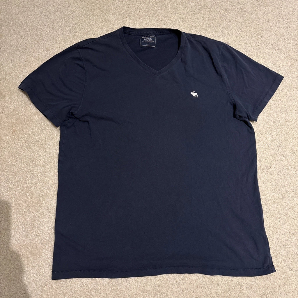A&F Abercrombie Fitch Black Short Sleeve T-Shirt V-Neck Mens Size L Moose Logo