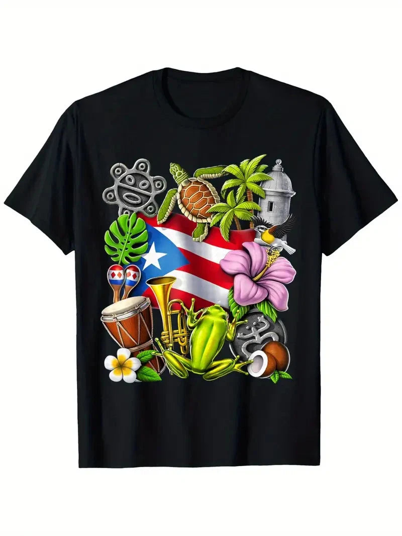 Puerto Rico Boricua Coqui Frog Taino Sun Puerto Rican Flag T-Shirt