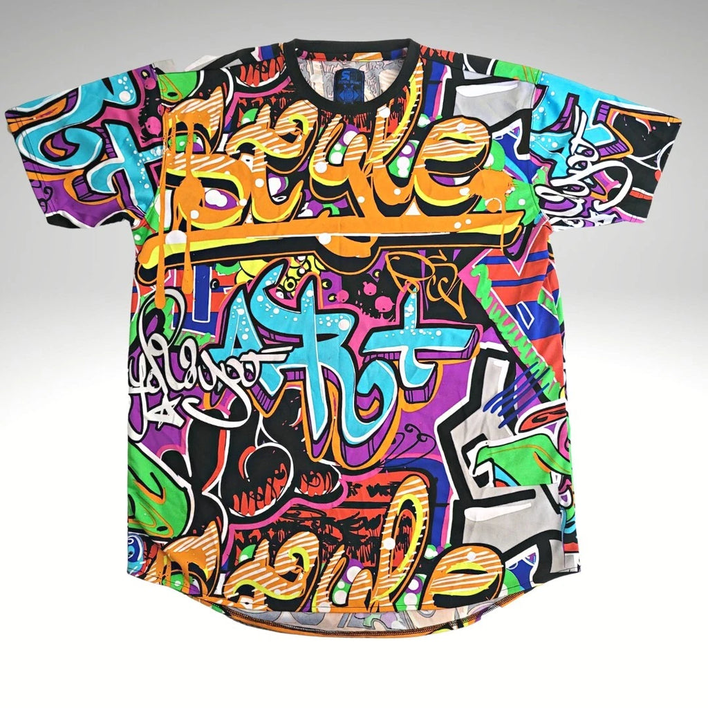 Royal Blue Label Hip Hop Graffiti Shirt Colorful Print Urban Street Art Size XL