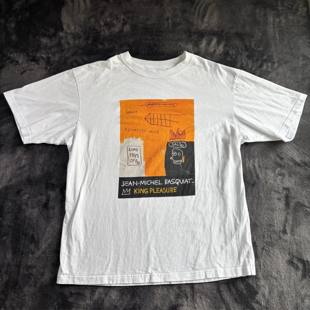 Unisex Jean-Michel Basquiat King Pleasure Graphic T-Shirt White Large Unisex
