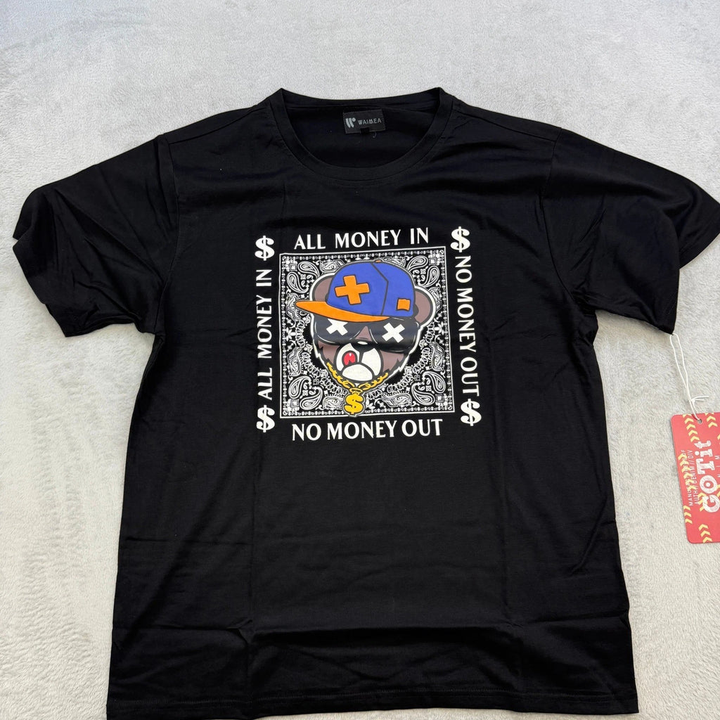 Waimea Graphic Tee Mens Large Black All Money In Bear Bandana Streetwear Shirt